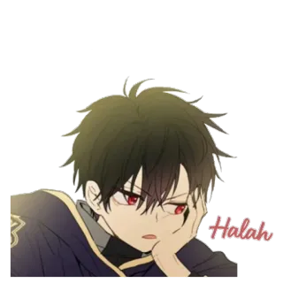 😑 Halah Anime, Menino, olhos vermelhos, beicinho, fofo whatsapp sticker