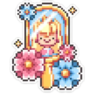🌺 Pixel art, Nhân vật, Hoa, Gương, Nghệ thuật số telegram sticker