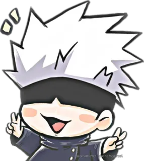 ☺️ Gojo Satoru Jujutsu Kaisen Anime, Jujutsu Kaisen, Gojo Satoru, Chibi, Signe de paix telegram sticker