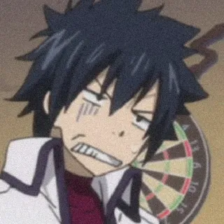 😬 Gray Fullbuster Fairy Tail anime, fairy tail, gray fullbuster, character, dartboard, funny face telegram sticker