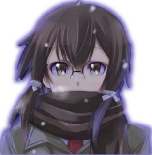 🤓 anime, girl, winter, snow, scarf, glasses telegram sticker