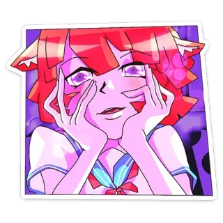 😞 Anime, Manga, Kawaii, Chica gato, Orejas, Rosa, Lindo, Ilustración telegram sticker