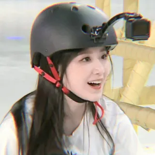 🐰 helmet, action camera, woman, smiling, red straps, black helmet, person telegram sticker
