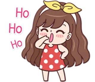 🤣 Ho Ho Ho cartone animato, ragazza, che ride, ho ho ho, festivo, carino, rosso, pois telegram sticker