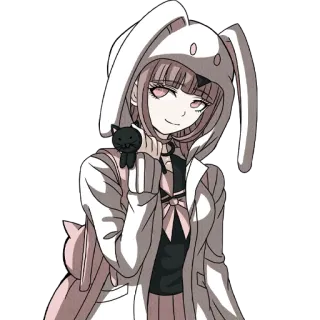 😏 Chiaki Nanami Danganronpa anime, character, video game, hoodie, bunny, cat telegram sticker