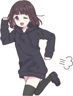 😉 Animé, Fille, Mignon, Dessin animé, Sweat à capuche whatsapp sticker