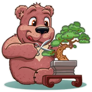 😇 urso, bonsai, jardinagem, tesoura, fofo, animal telegram sticker