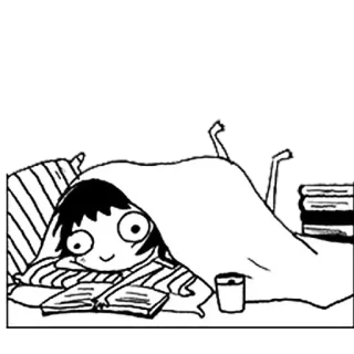 📚 reading, bed, book, cartoon, sleepy, relaxed telegram sticker