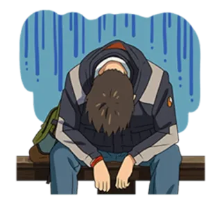 😞 sad, depressed, anime, character, sitting telegram sticker