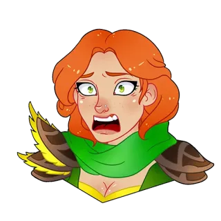 😳 mujer, asustada, pelo naranja, verde, preocupada, dibujos animados whatsapp sticker