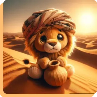 🎀 lew, pustynia, turban, uroczy, kawaii, zwierzę whatsapp sticker