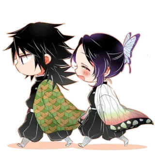 🦋 Giyu Tomioka and Shinobu Kocho Demon Slayer アニメ, 漫画, 鬼滅の刃, 義勇, しのぶ, ちびキャラ, 可愛い whatsapp sticker