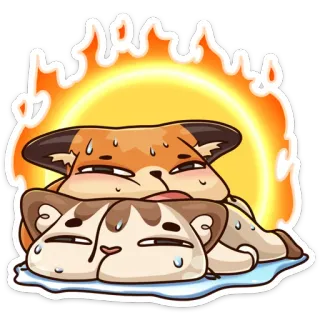 🥵 dibujos animados, zorro, gato, sudando, calor, agotado, animal telegram sticker