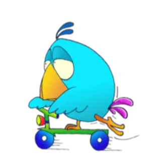 🏂 oiseau, scooter, dessin animé, bleu, animal, roues telegram sticker