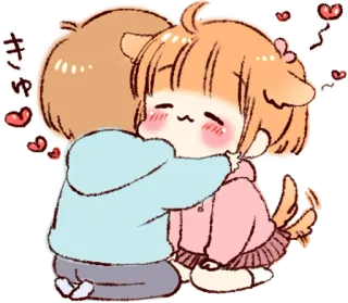 🤗 きゅ mignon, câlin, amour, kawaii, style anime telegram sticker