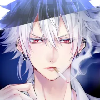🚬 Anime, Cigarrillo, Pelo Blanco, Ojos Rojos, Manga, Fumando telegram sticker