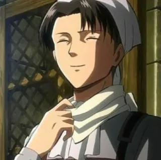 🥀 Levi Ackerman Attack on Titan Anime, Charakter, lächelnd, Levi, sauber, Kochen telegram sticker