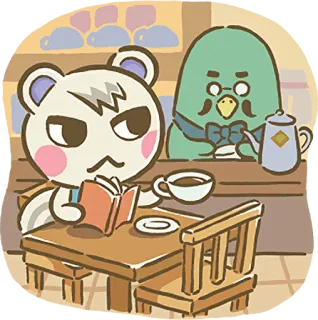 ☕ Marshal Animal Crossing Animal Crossing, Marshal, Videojuego, Café, Café, Leyendo, Brewster whatsapp sticker