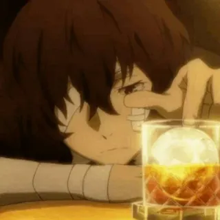 🤏 Osamu Dazai Bungou Stray Dogs anime, Dazai, alcohol, triste, vendas, bebiendo whatsapp sticker