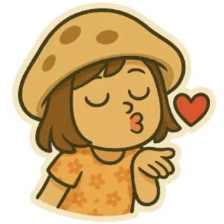 😗 mignon, baiser, amour, fille, champignon, dessin animé telegram sticker