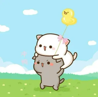 🐱 mignon, kawaii, chat, animal, ballon, canard, amis, joyeux telegram sticker