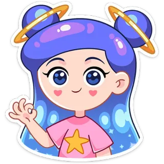 👌 kartun, gadis, planet, luar angkasa, imut, stiker telegram sticker