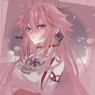 😁 Yae Miko Genshin Impact 动漫, 游戏, 原神, 八重神子, 粉色头发, 可爱, 电子游戏, 数字艺术 telegram sticker
