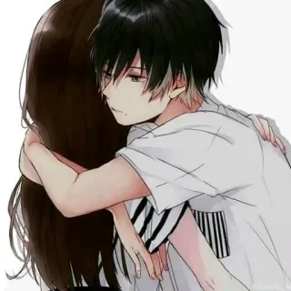 💛 anime, hug, couple, love, cartoon, illustration, romance telegram sticker