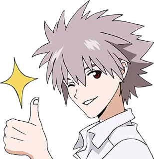 👍 Kaworu Nagisa Neon Genesis Evangelion Animé, Kaworu, Evangelion, Clin d'oeil, Pouce levé telegram sticker