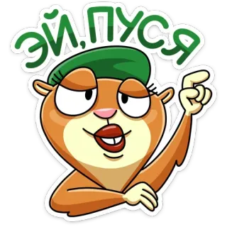 💄 Эй, пуся animale, cartone animato, cappello, russo, illustrazione, adesivo telegram sticker