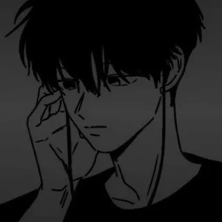 🌟 Anime, Manga, Triste, Ascolto, Cuffie, Ragazzo, Monocromo telegram sticker