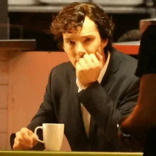⏳ Sherlock Holmes 셜록 홈즈, 베네딕트 컴버배치, 탐정, 생각, 초상화, 남자, 홍차 한 잔 telegram sticker