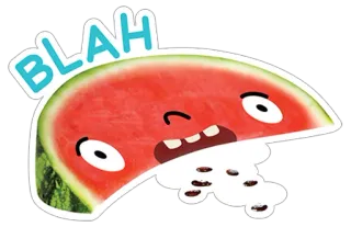 😧 BLAH arbuz, śmieszne, kreskówka, jedzenie, bla bla whatsapp sticker