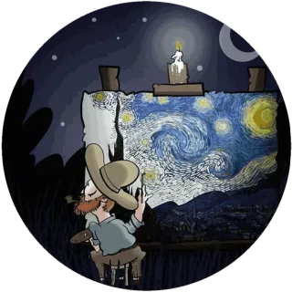 🌾 The Starry Night art, painting, starry night, artist, van gogh, night, candle, moon whatsapp sticker
