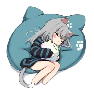 😪 애니메이션, 고양이귀, 자는, 귀여운, 카와이, 베개 telegram sticker
