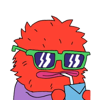 🧃 potwór, okulary przeciwsłoneczne, picie, sok w kartonie, kreskówka, czerwony, puchaty telegram sticker