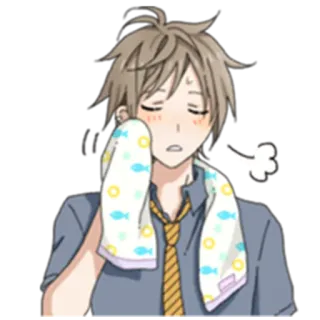 😌 anime, boy, towel, sweaty, tired telegram sticker