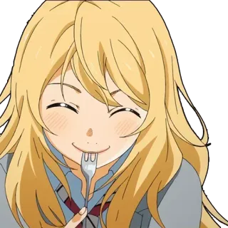 😋 Kaori Miyazono Your Lie in April 애니메이션, 캐릭터, 먹기, 미소, 행복, 포크 telegram sticker
