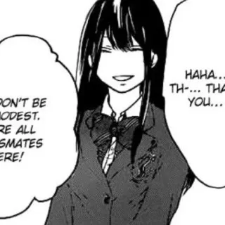 🖤 PON'T BE
MODEST.
RE ALL
SMATES
ERE!
HAHA...
TH-... THA
YOU... Anime, Mangá, Estudante, Sorriso, Texto, Colegas de classe, Modesta, Uniforme escolar telegram sticker