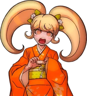 🌟 Hiyoko Saionji Danganronpa Anime, Fille, Cheveux blonds, Couettes, Kimono, Danganronpa, Hiyoko Saionji, Personnage telegram sticker