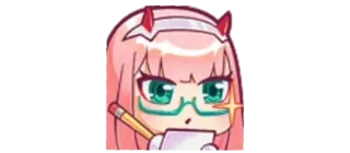 🤓 Zero Two Anime, Darling in the Franxx, süß, kawaii, Chibi telegram sticker