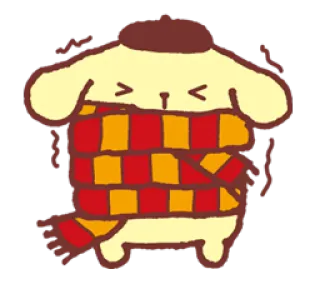 😁 PomPomPurin kawaii, cute, dog, winter, scarf, cold, cartoon telegram sticker