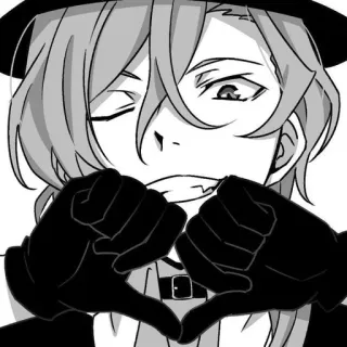 ❤️ Anime, Manga, Personnage, Gants, Noir et blanc telegram sticker