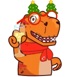 🎄 dinozaur, tyranozaur, święto, toast, boże narodzenie, świąteczny telegram sticker
