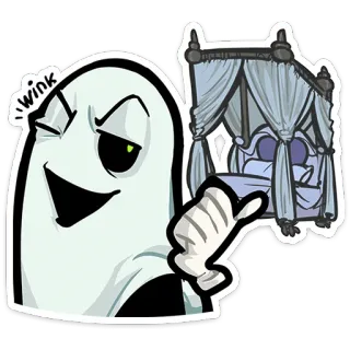 👻 wink fantasma, guiño, cama, dibujos animados, divertido telegram sticker