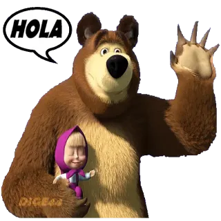 👋 Masha Masha and the Bear HOLA oso, chica, ola, dibujo animado, saludo telegram sticker