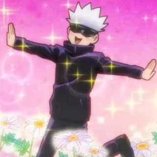 🥡 Gojo Jujutsu Kaisen anime, character, gojo, sunglasses, jumping, flowers telegram sticker