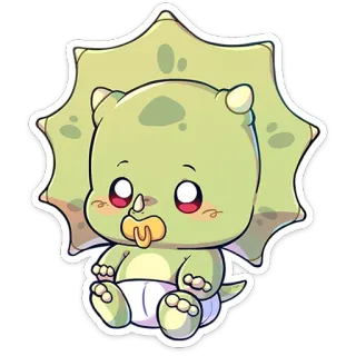 👩 dinosaure, tricératops, bébé, dessin animé, mignon, autocollant telegram sticker