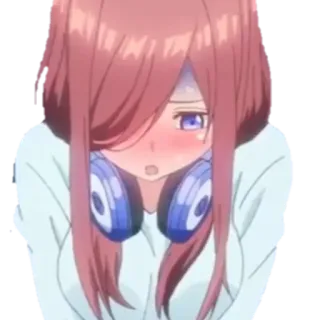 😳 Miku Nakano The Quintessential Quintuplets anime, manga, cute, blush, headphones telegram sticker