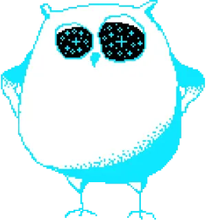 😎 burung hantu, burung, pixel art, imut, mata, menatap, hewan telegram sticker